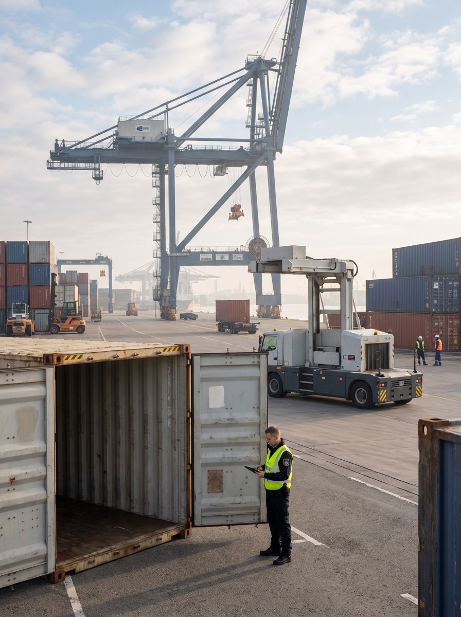 A customs inspection bay at a container port