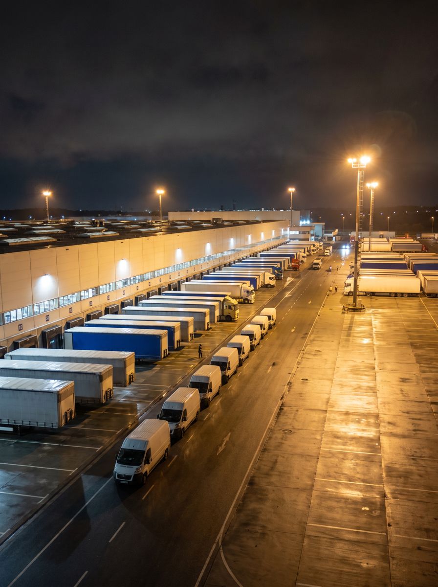 Loading docks at a distribution centre at night
